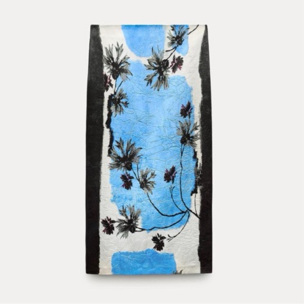 Zara NWT Blue and Black Palm Print Skirt